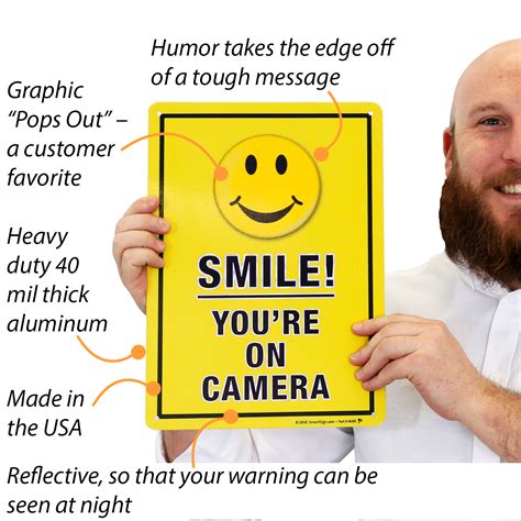 Smile! You're On Camera | Yellow Color with Black Border Signs, SKU: S2-4017