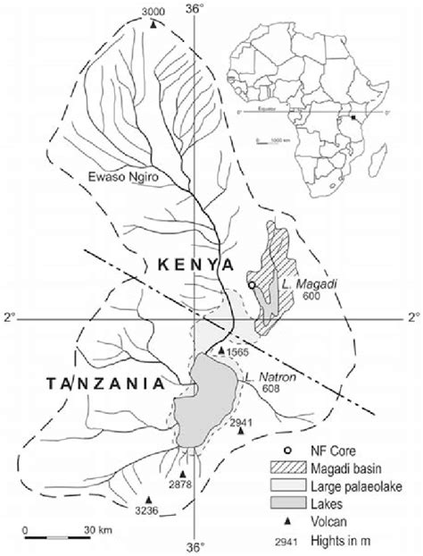 Location map and catchment area of Lakes Natron and Magadi. | Download ...