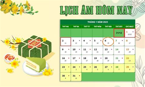 Lịch âm 6/1 - tra cứu lịch âm hôm nay thứ Sáu ngày 6/1/2023