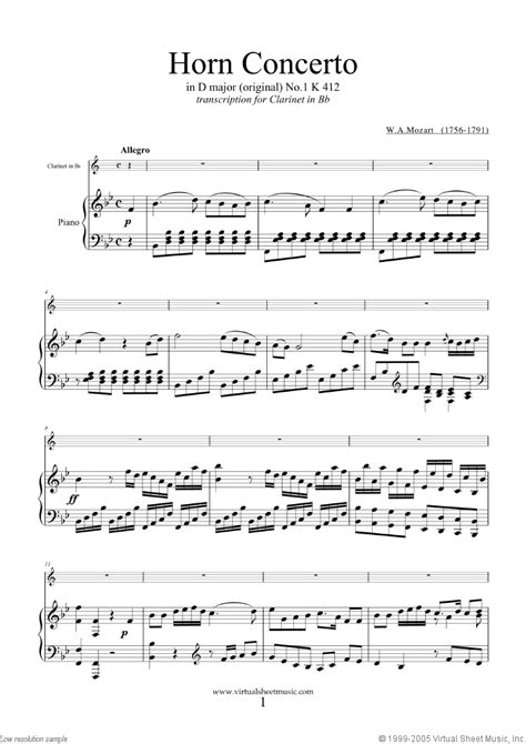 Mozart: Clarinet Concerto K412 sheet music (PDF) | Sheet music ...