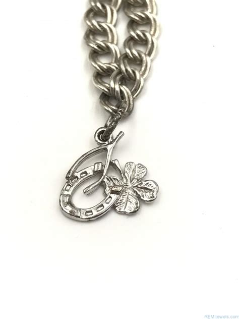 Lucky Sterling Silver 4 Leaf Clover Horseshoe Charm Bracelet - Jewelry