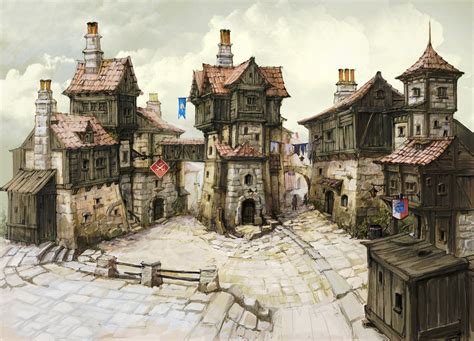 Town Picture (2d, medieval, architecture) http://digital-art-gallery ...