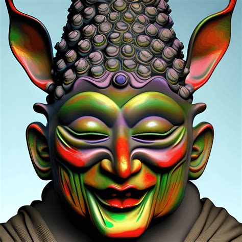 Goblin with Japanese Buddha Mask · Creative Fabrica