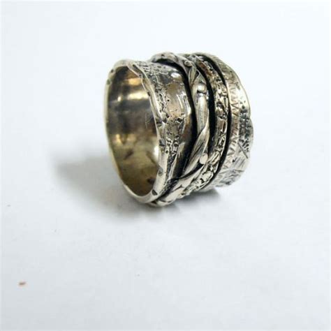 Sterling Silver 3 Band Spinning Rings, Unisex Spinning Silver Ring, Israeli Jewelry, Statement ...