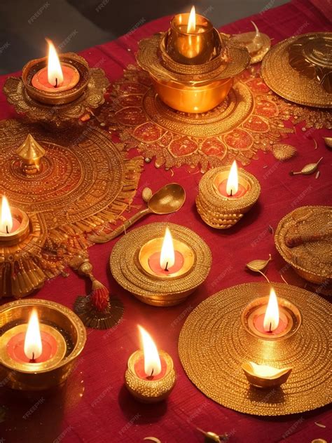 Premium AI Image | diya deepam oil lamp These set of lighted diyaas is a beautiful spectacle ...