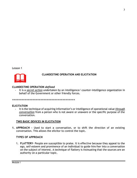 Clandestine Operation and Elicitation - 3 Module I Lesson 1 CLANDESTINE OPERATION defined - It ...