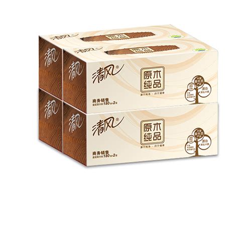 清风 Breeze 原木纯品盒装面巾纸 B339A18 180抽/盒 3盒/提 12提/箱--中国中铁网上商城