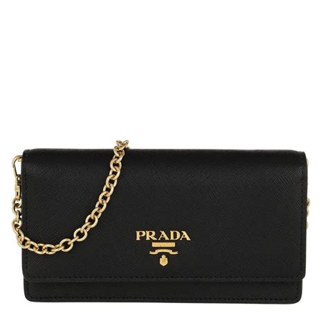 Wallet On Chain Saffiano Leather Black - Black - Prada Shoulder bags ...