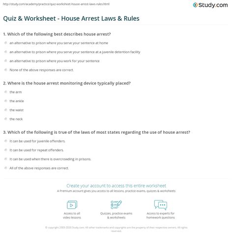 Quiz & Worksheet - House Arrest Laws & Rules | Study.com