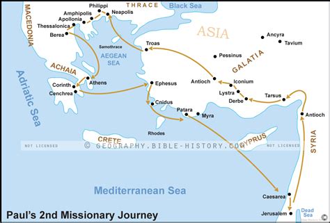 Acts Pauls Second Missionary Journey - Basic Map (72 DPI) 1-Year License - Bible Maps and Images