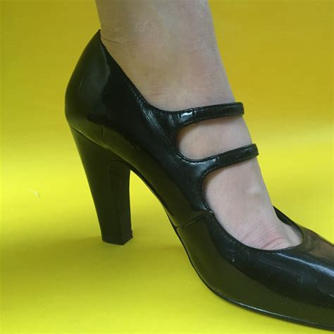 Vintage Black Patent Leather Mary Jane Heels, Women's Size 8.5, Vintage ...