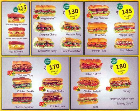 Menu at Subway, Mumbai, Ostwal orbit