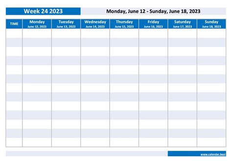 Week 24 2023: dates, calendar and weekly schedule to print