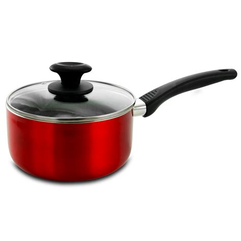 Oster Nonstick 2.5 Quart Aluminum Red Saucepan with Glass Lid