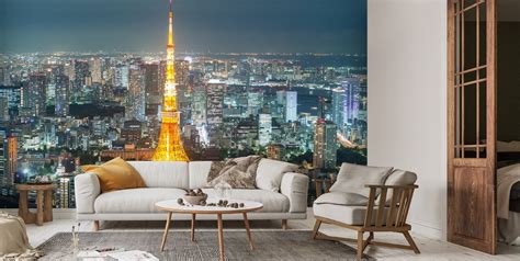 Tokyo Skyline at Night Wall Mural | Wallsauce US