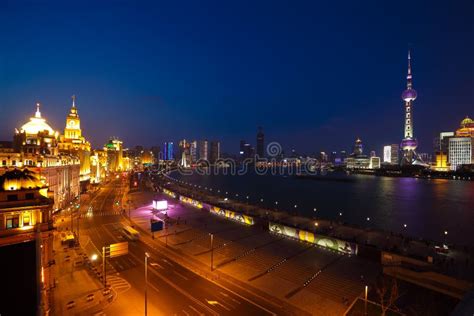 Aerial Photography at Shanghai Bund Skyline of Night Scene Stock Photo ...