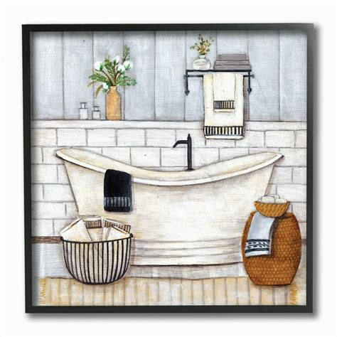 Stupell Industries Bathroom Farmhouse Style Tub Neutral Gray Drawing Framed Wall Art by Yellow ...