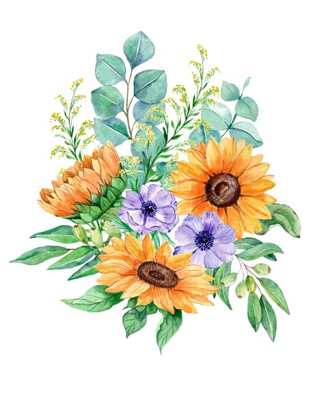 Sunflowers Watercolor Clip Art Realistic Flower Summer Herb - Etsy UK