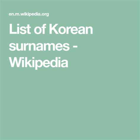 List of Korean surnames - Wikipedia in 2022 | Puyo, Surname list, Korean