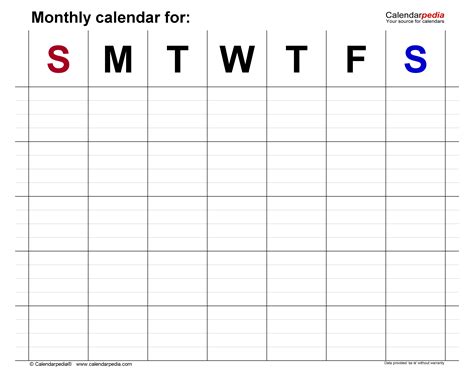 Free Printable Editable Monthly Calendars