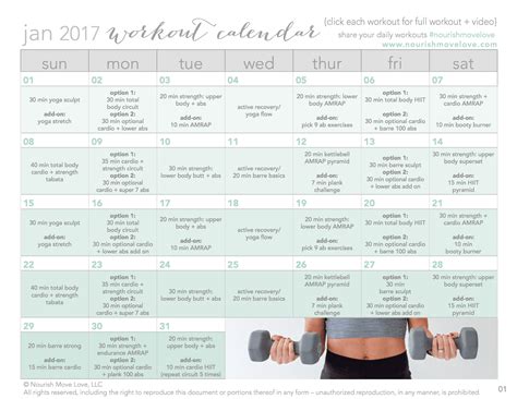 30-day workout calendar {free workouts + videos} | nourish move love