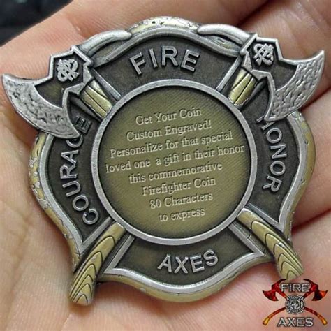 Custom Engraved Firefighter Challenge Coins - Fire & Axes