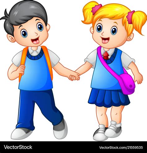 Cartoon girl and boy go to school together Vector Image