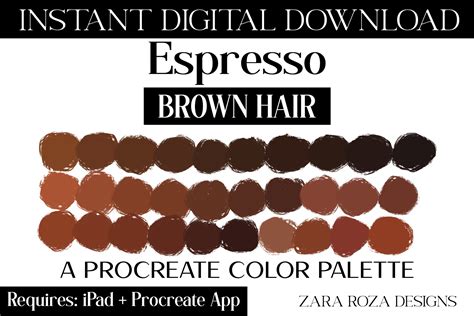 Procreate Hair Swatches Espresso Brown Hair Color Palette Character Face Portrait Pastel Natural ...