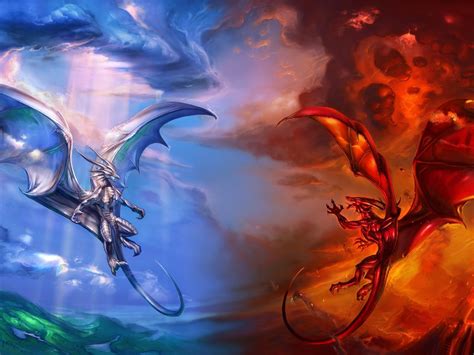 ice dragon vs fire dragon-World of fantasy art design HD wallpaper Preview | 10wallpaper.com