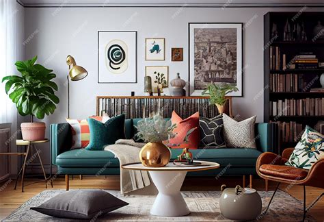 Premium AI Image | A living room with a couch, a coffee table, a plant ...