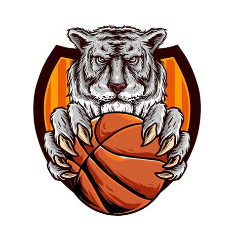 Premium Vector | Head of the tiger hold a ball of basketball for ...