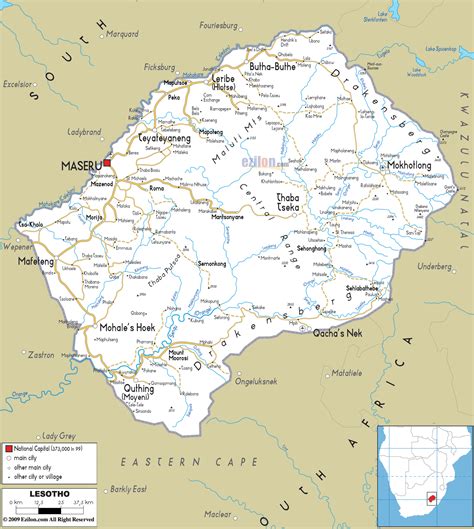 Detailed Clear Large Road Map of Lesotho - Ezilon Maps