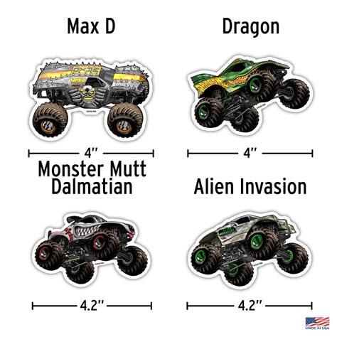 Buy Monster Jam Trucks Decal Pack - Set of 15 Monster Truck Stickers ...