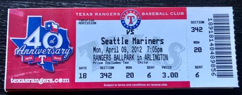 April 9, 2012 Connected Full Tickets Mariners @ Rangers YU DARVISH MLB ...