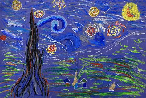 1st Grade – Vincent van Gogh Starry Night recreation – In the K-8 Art Studio with Anita Sagastegui