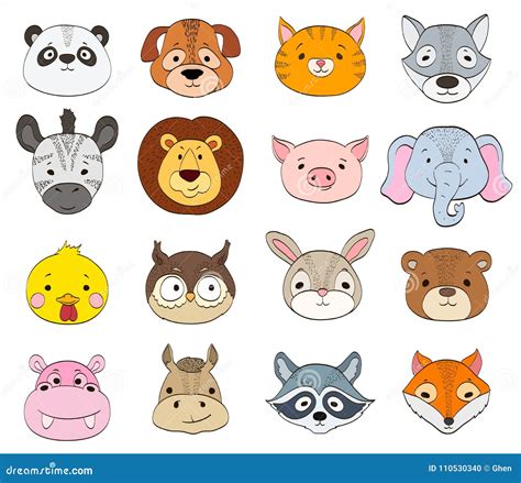 Set Of 50 Animal Faces In Cartoon Style | CartoonDealer.com #127126437