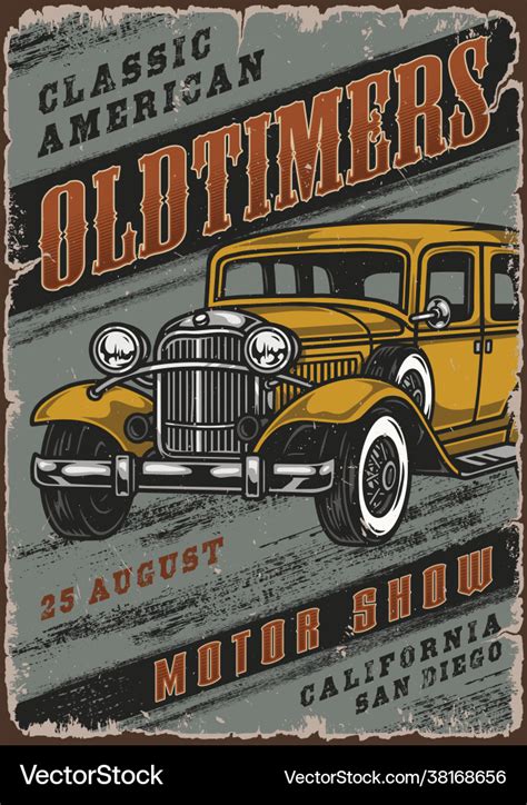 Retro cars motor show colorful poster Royalty Free Vector