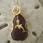 Brown Sea Glass Pendant with Gold Dolphin Charm - Sisters Jewelry Designs