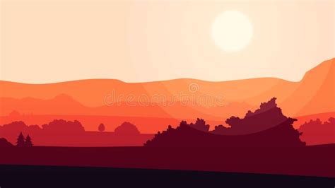 Colorful Cartoon Nature Background. Animation of Nice Red Sunset Background with Some Clouds and ...