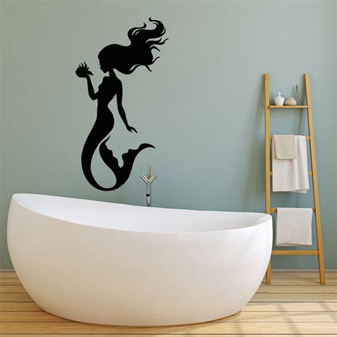 Vinyl Wall Decal Silhouette Beautiful Mermaid Shell Stickers (2278ig ...