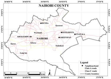 A map showing the distribution of sampled neighbourhoods in Nairobi ...