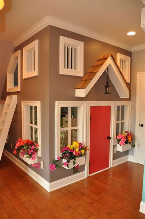 Beautiful indoor playhouse in Contemporary attic built-ins hardwood playroom two-story playhouse ...