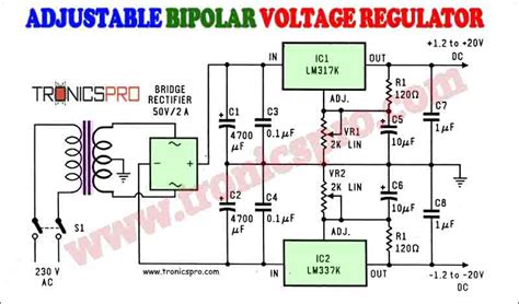 Adjustable Bipolar Voltage Regulator Circuit - TRONICSpro