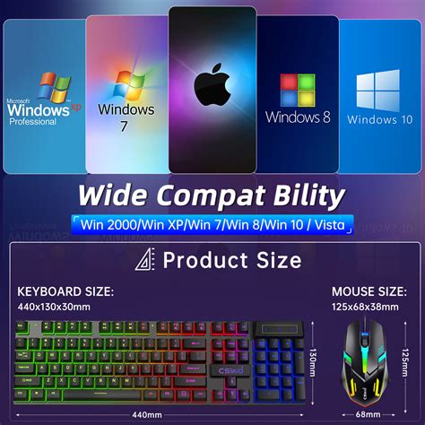 Wired Gaming Keyboard & Mouse Combo, RGB Backlit Mechanical Feel Gaming Keyboard Mouse W ...