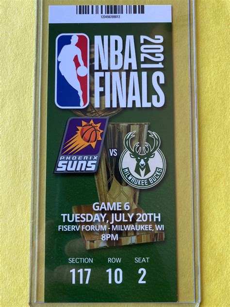 2021 NBA FINALS 7/20/21 Ticket Stub Phoenix Suns vs Milwaukee Bucks GAME 6 Clincher - Etsy.de