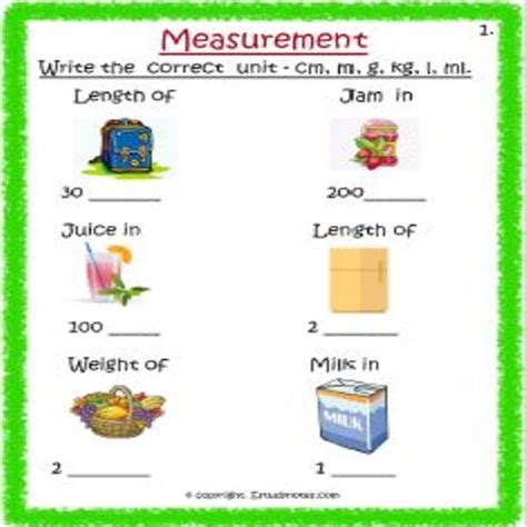 Maths Measurement Worksheet 1 Grade 3 - EStudyNotes