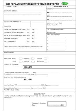 SIM REPLACEMENT REQUEST FORM FOR PREPAID - Fill and Sign Printable Template Online