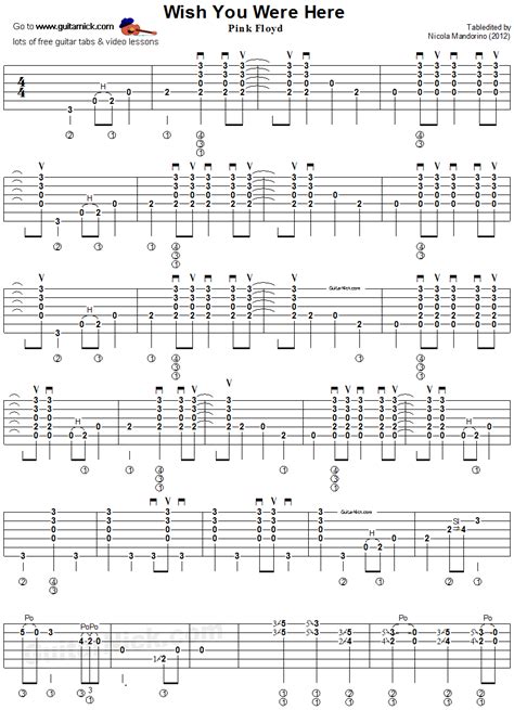 Wish You Were Here: guitar tab with melody and chords - GuitarNick.com