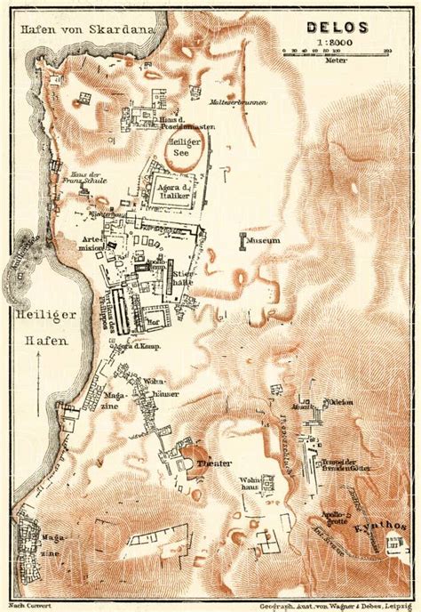 Old map of the site of ancient Delos in 1908. Buy vintage map replica ...