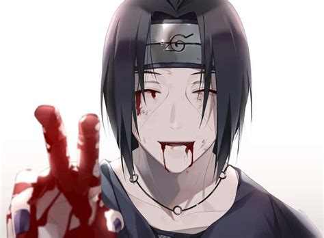 Download Itachi Aesthetic With Bloody Mouth And Fingers In Peace Sign Wallpaper | Wallpapers.com